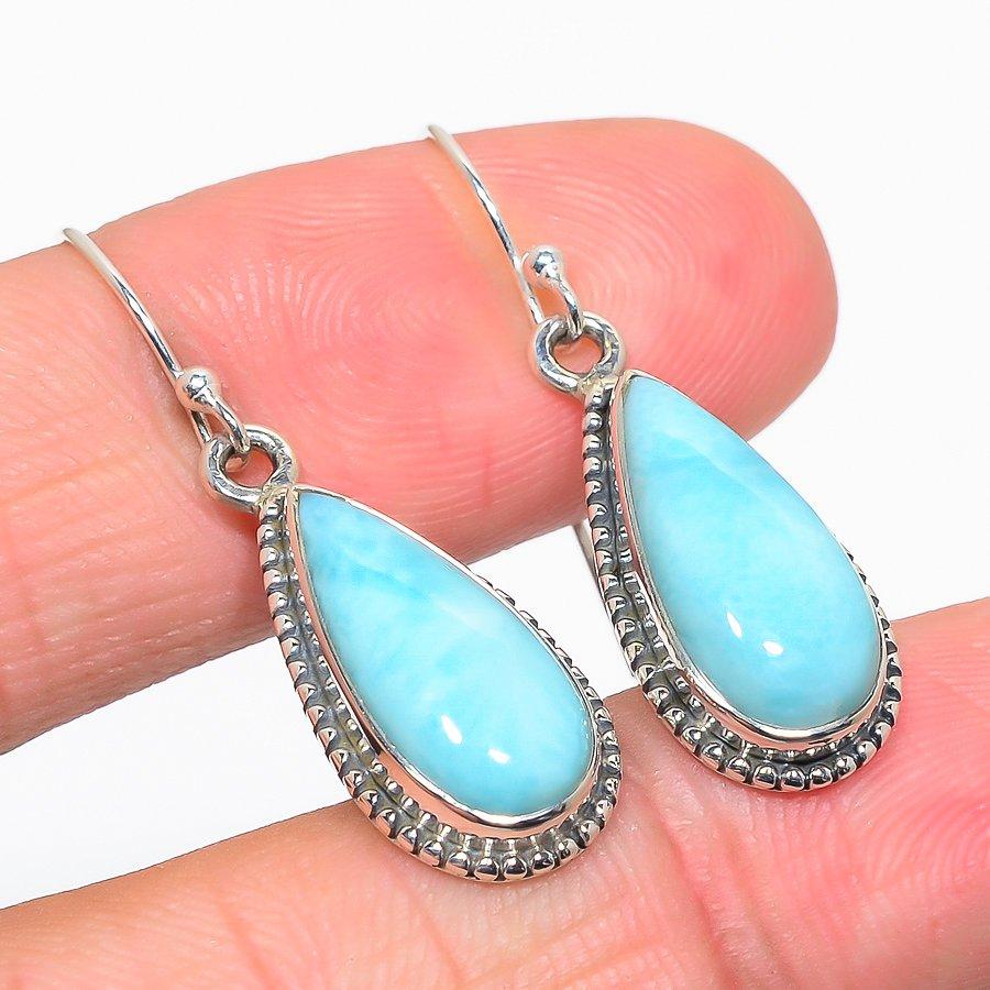 Natural Republic Larimar Gemstone Handmade 925 Solid Silver Earring 1.50" A9h50
