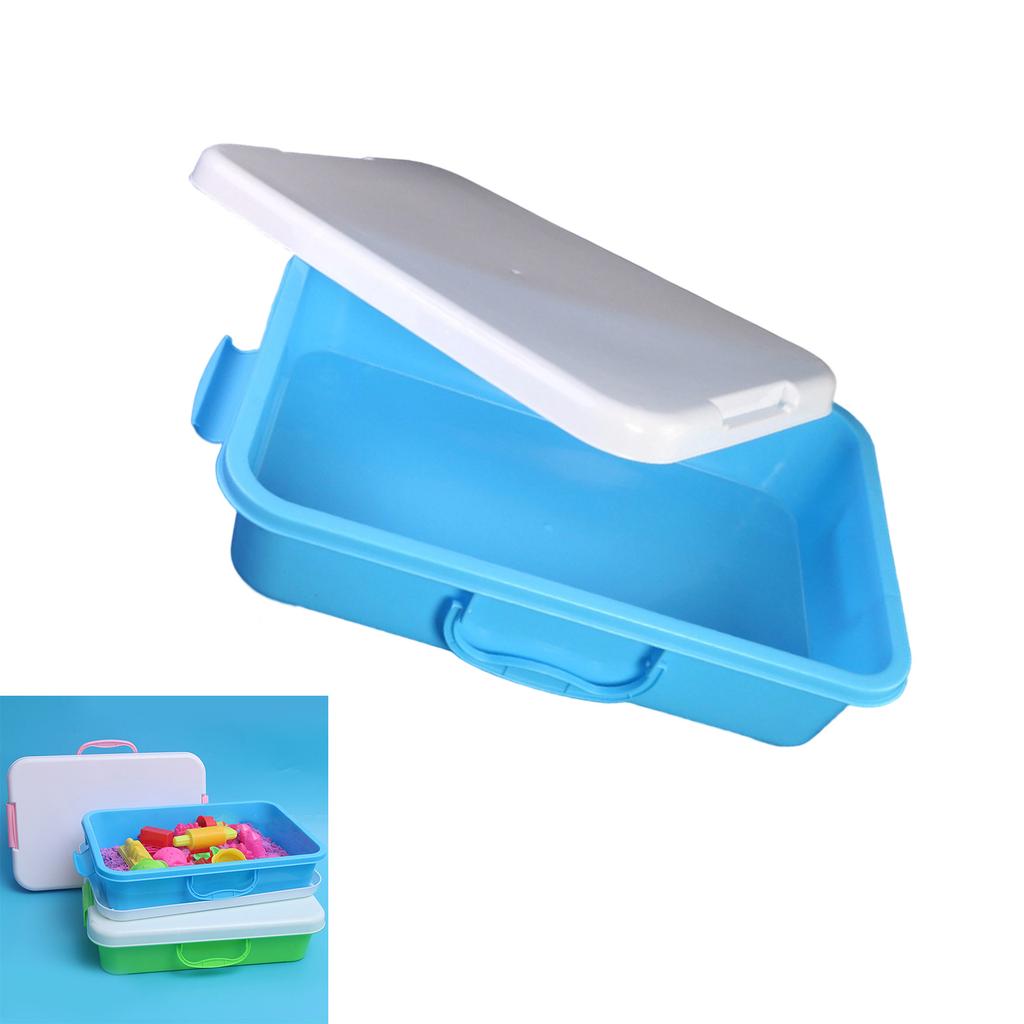 Stackable Plastic Sand Tray Set With Lids Stickers Portable Sensory Bin For Kids Art Crafts Storage Blue Green Pink