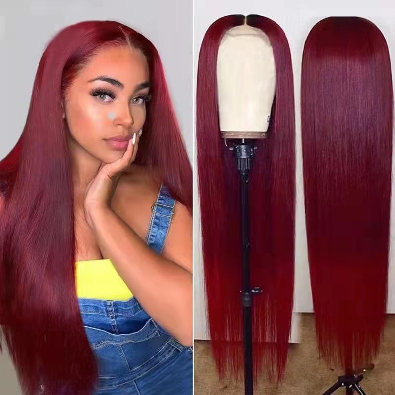 Front lace long, hot-selling brown high temperature silk chemical fiber lace wig cover in stock