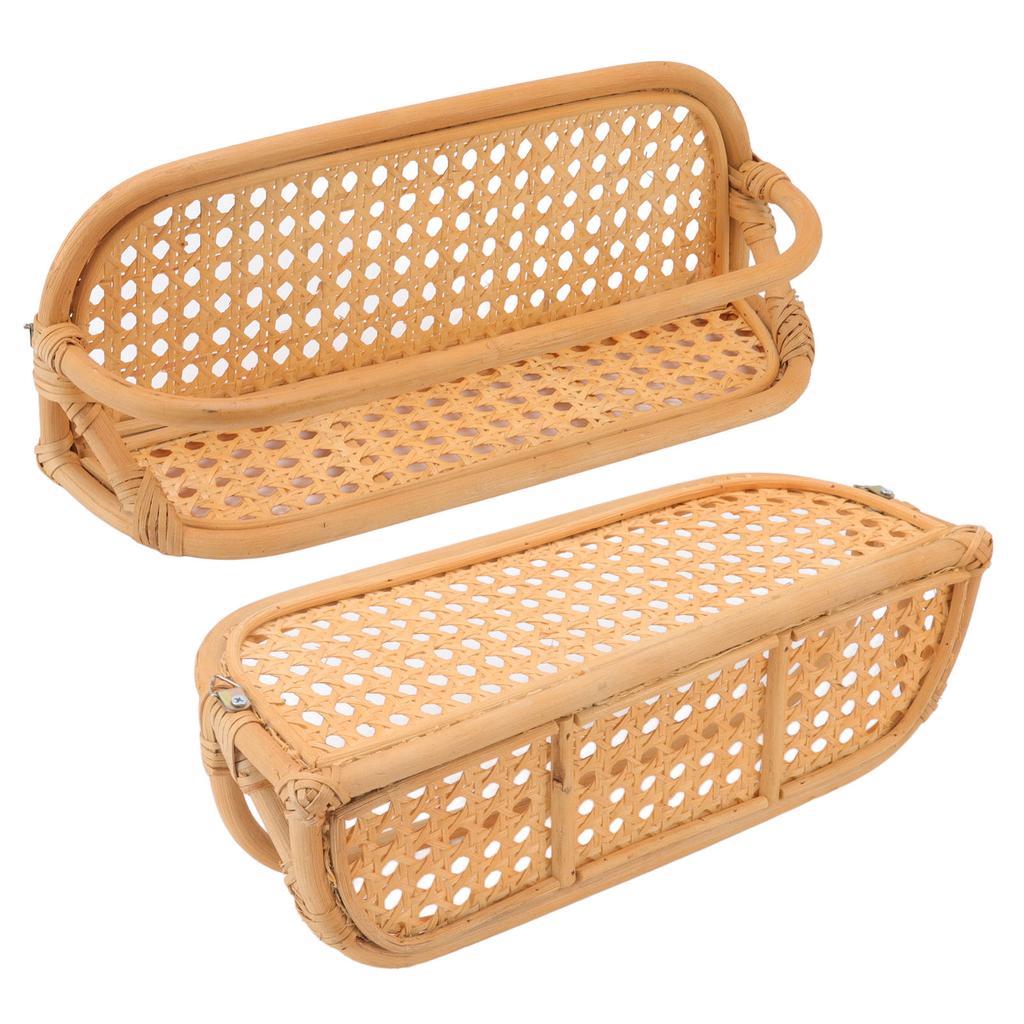 Rattan Wall Shelf Hand Crafted Durable Natural Rattan Hanging Rack Wall Storage Shelf for Bathroom