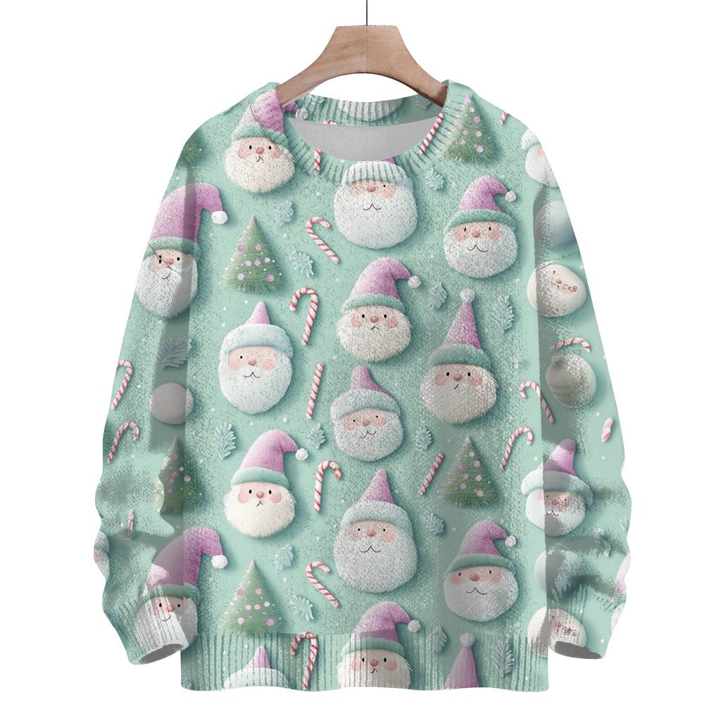 Women's Fashion Round Neck Casual Long Sleeve Christmas Cute Printed Woolen Knit Top