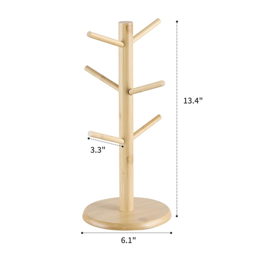 Mug Holder Tree: 6 Hooks Natural Wood Coffee Mug Stand - Organize Mugs Display for Home Kitchen Coffee Bar