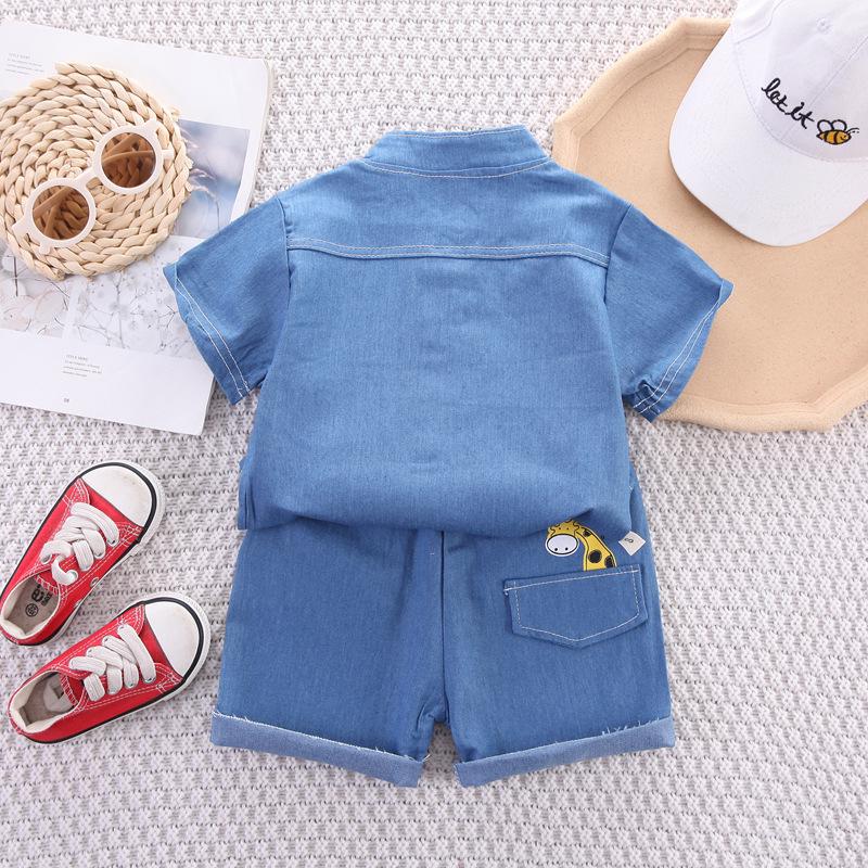 Stylish Toddler Summer Short-Sleeve Lapel Denim Two-Piece Set for Boys & Girls