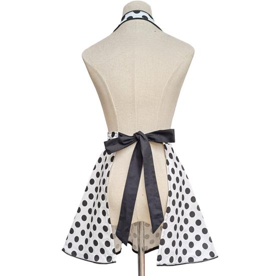 Ретро милый фартук для женщин с V-образным вырезом в горошек сексуальный регулируемый хлопковый кухонный фартук с завязками для домашнего использования на работе