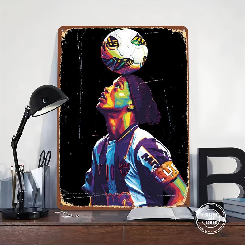 Ronaldinho Soccer Art Tin Plaque Poster Customized Wall Art Retro Vintage Metal Signs for Room Decoration Home House Decor Items