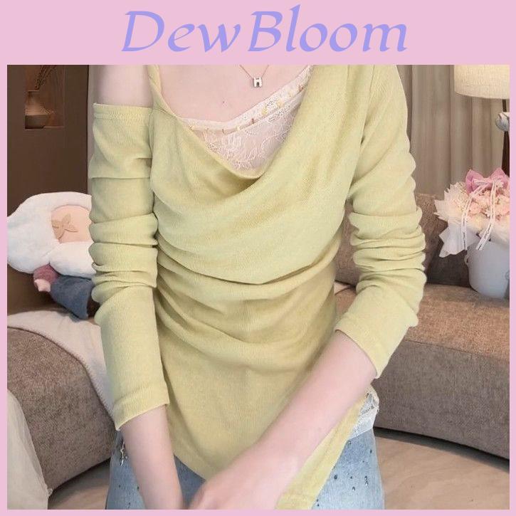 Spring Korean Style Womens Lace Spliced Top With Solid Color Design For Fashionable Outfits