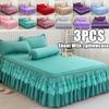 3PCS/1 Set Bedding Set Fitted Sheet With Pillowcases Solid Color Cotton Bedcloth Lace Princess  Bedspread Anti-slip Bed Skirt