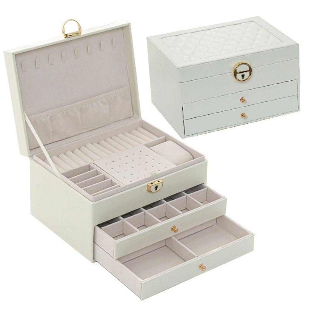 Lockable Storage Box Leather Jewelry Packaging Box Multi-function Double Layer Jewelry Box  Travel