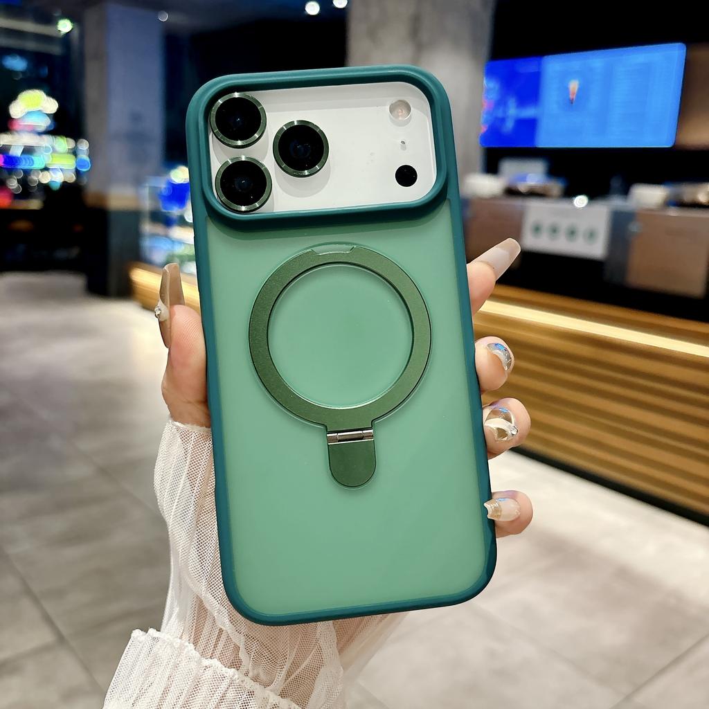 For Matte Metal Ring Stand Case for For Iphone 17 Air 16 1 14 Plus 13 12 11 Pro Max Lens Protect Magnetic Translucent Cover