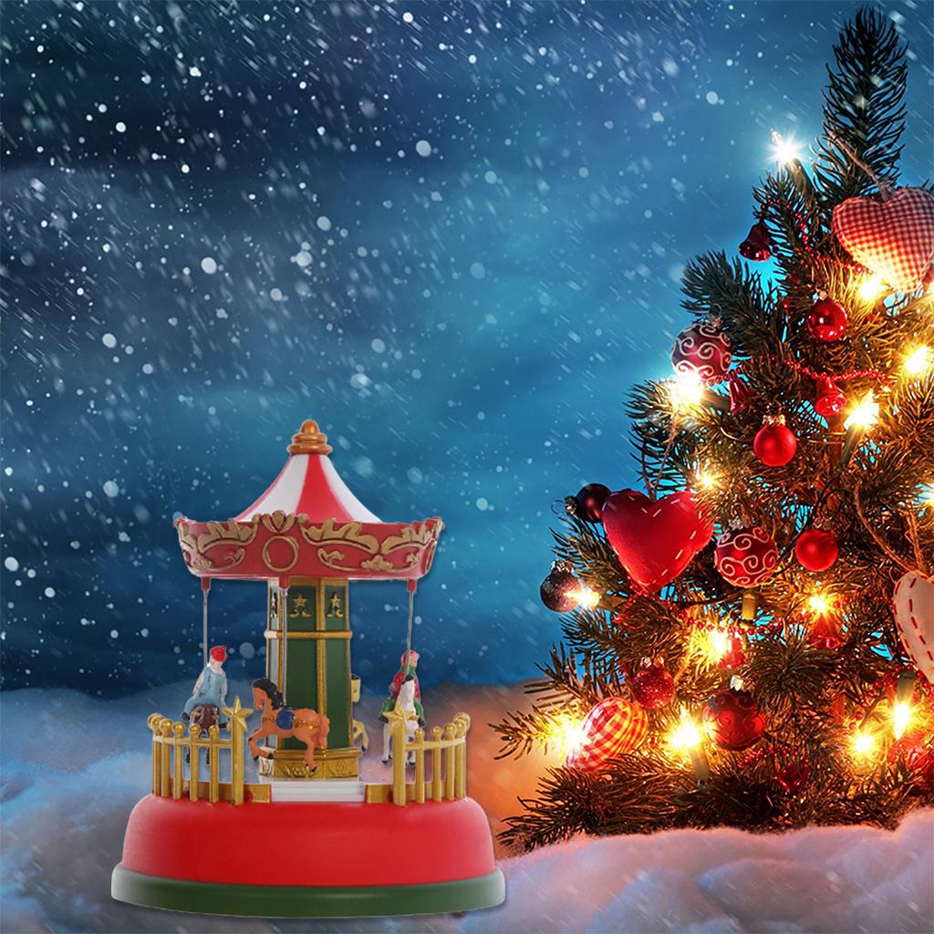 Музыкальная шкатулка со светодиодной подсветкой, на батарейках, музыкальная карусель, колесо обозрения, полимерное украшение, лошадка на карусели, юла, игрушка