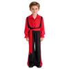 Boys Flamenco Dance Outfit Color Block Turn Down Collar Long Puff Sleeve Pullover Shirt Elastic Waistband Pants Belt