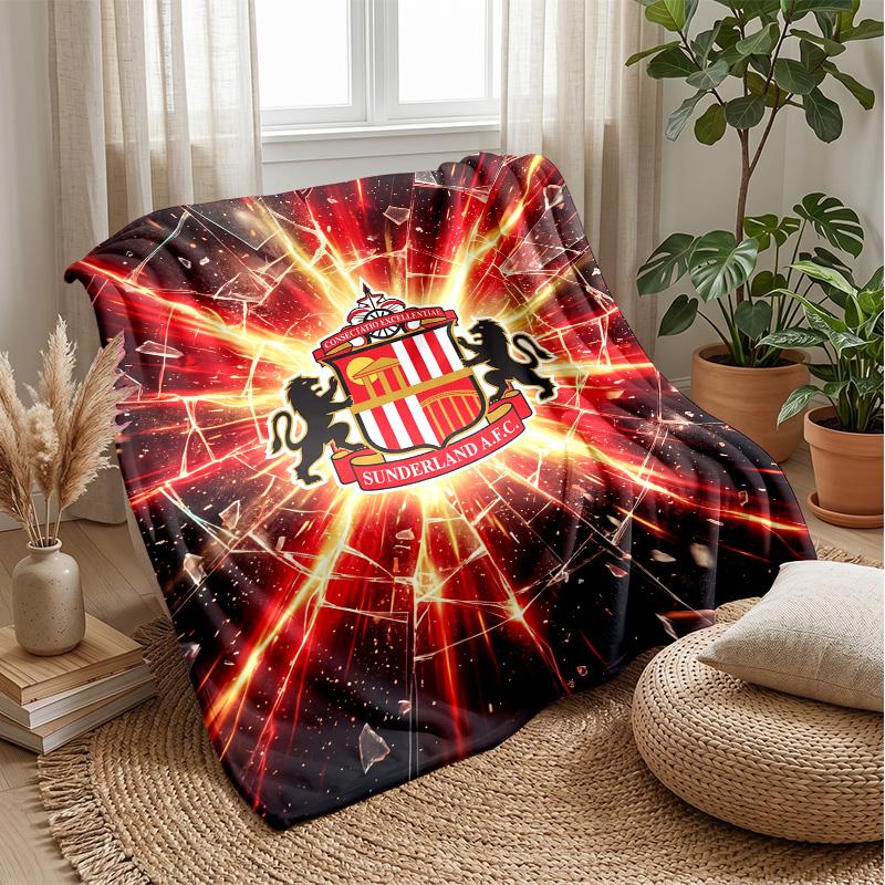 Sunderland Football Print Flannel Blanket, Soft Warm Lightweight Throw Blanket for Sofa Bed Camping