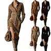 Women's Fashion Retro Shirt Dress Single-breasted Lapel Long Sleeve Mid-length Belt Pocket Solid Color Dress