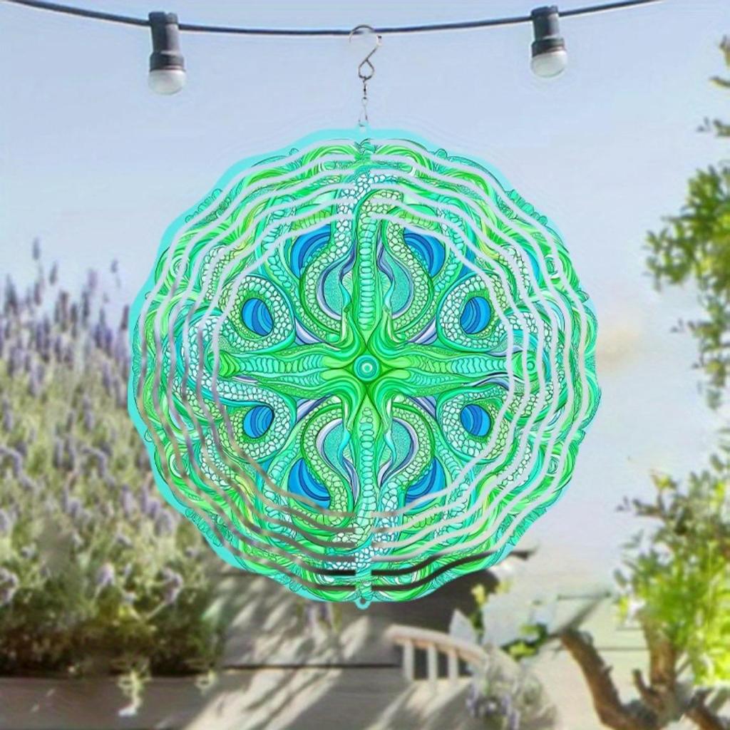 Vibrant Green and Blue Wind Chime for Outdoor Decor 25.4cm Metal Art Hanging Ornament with 360 Hook Perfect Gift for Garden and Balcony