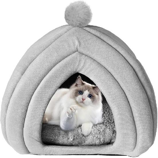 Cat Cave Bed Foldable Cat Bed Dome for Indoor Kitten with Removable Washable Cushion Kitten House Huts with Anti-Slip Bottom for Small Medium Kitty