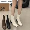 Autumn Winter Square Toe Women Ankle Boots Fashion Designer Vintage Short Booties Concise Thick High Heels Shoes
