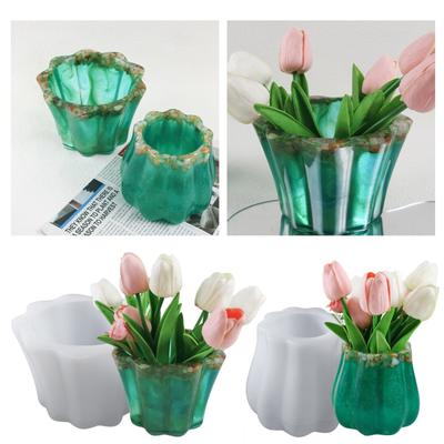 Цветочные горшки силиконовая форма кружевная волнистая ваза украшения форма украшения для дома суккулент смоляные формы ручная работа