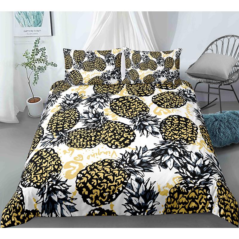 Fruit Pineapple Queen King Duvet Cover 3D Yellow Tropical Fruit Bedding Set Plants Comforter Cover 2/3pcs Polyester Quilt Cover