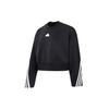 Striped Loose Fit Crew Neck Long Sleeve Sweatshirt Women Tops Black IB8494