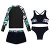 Children‘s 4-Piece Swimsuit Set Printed Long Sleeve Mock Neck Top U Back Crop Top High Waist Swim Shorts and Briefs for Beach Vacation