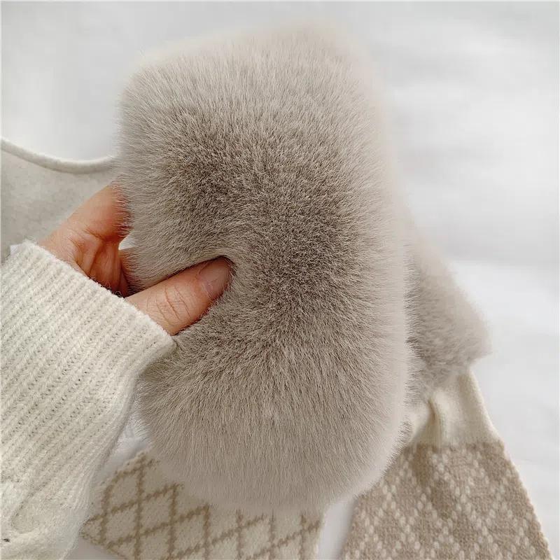 Scarf Women's Autumn Winter All-match Korean Plush Faux Fur Scarf Stripe Neck Protection Collar Thickened Warm Scarfs
