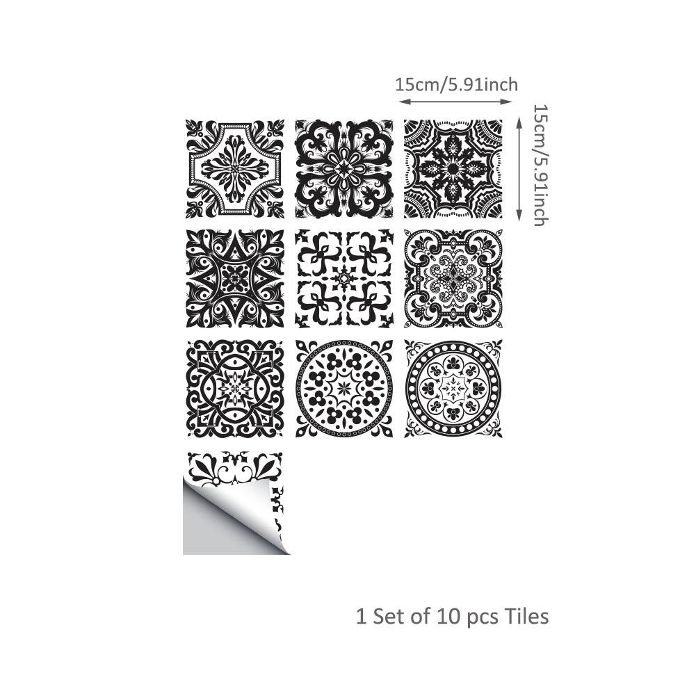 10 Pcs Simple Black and White Retro Geometric Pattern Wall Sticker Home Kitchen Decoration Wall Art