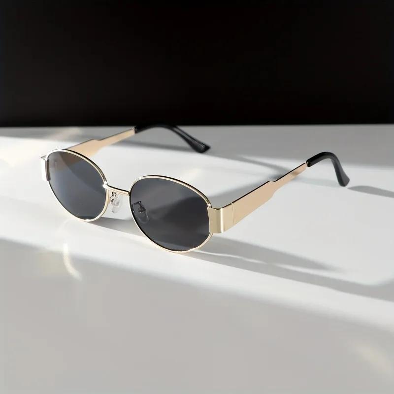 1 шт. Овальная металлическая оправа Декоративные очки Линзы из поликарбоната Широкие поля для пеших прогулок Путешествий Фотосъемки Модный аксессуар