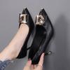 Women Classic Elegant Black Soft Pu Leather Slip On Stiletto Heel Shoes Lady Casual Comfort Summer Pumps Ga26