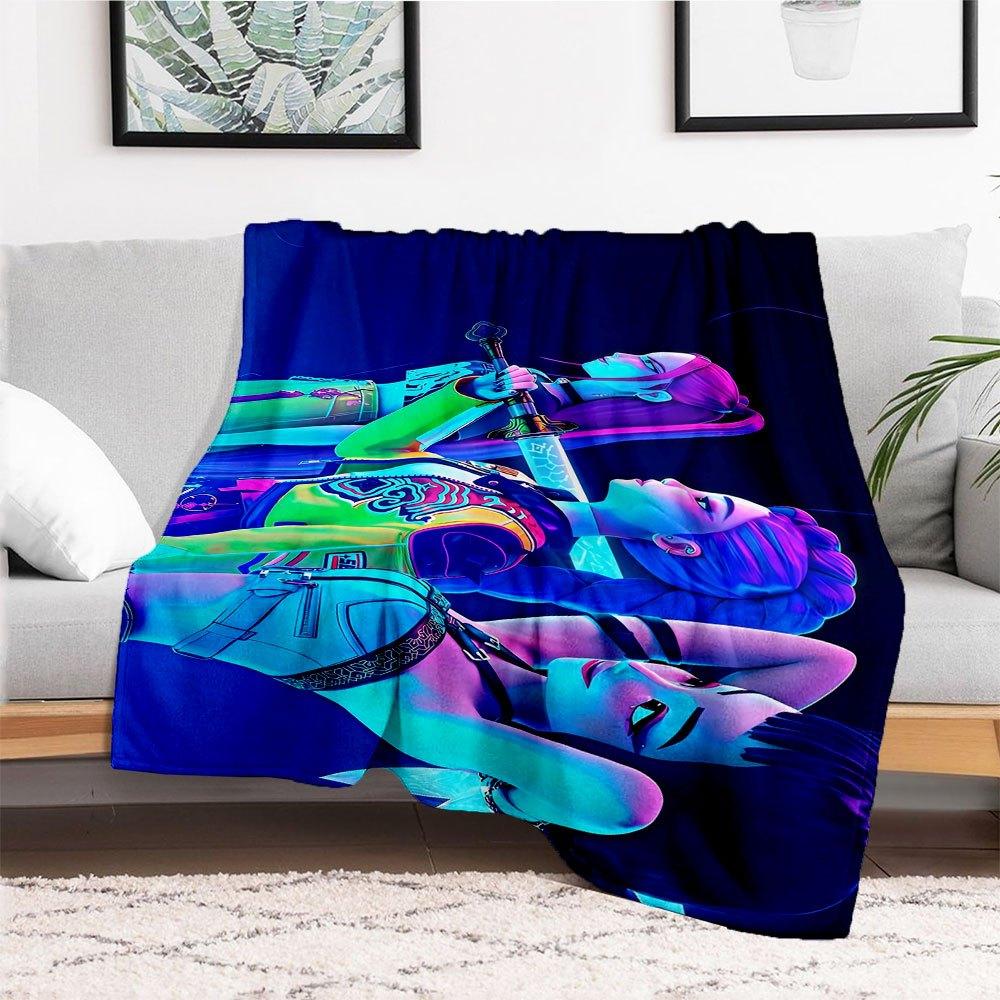 "Neon Cyberpunk Sword Warrior Women's Hoodie"Blanket Lightweight Flannel Throw Blanket for Sofa, Bed, Travel, Camping, Livingroom, Office, C