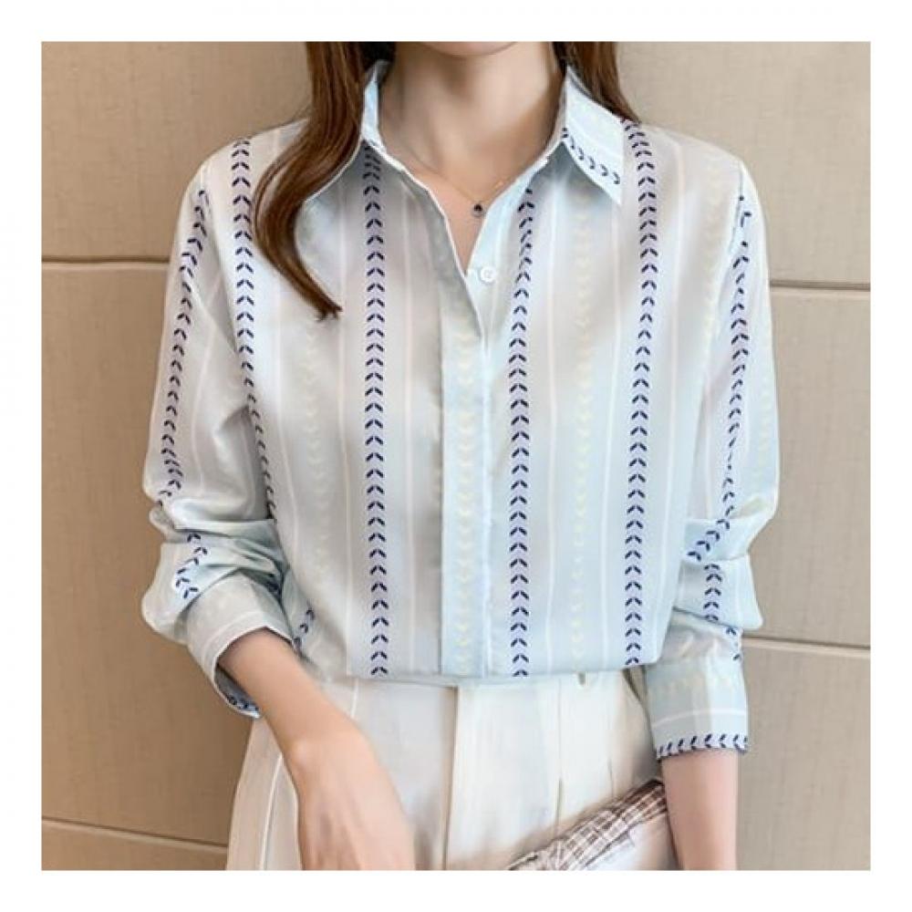Navava Men Fresh Printing Stripe Long Sleeve Shirt Nb1880