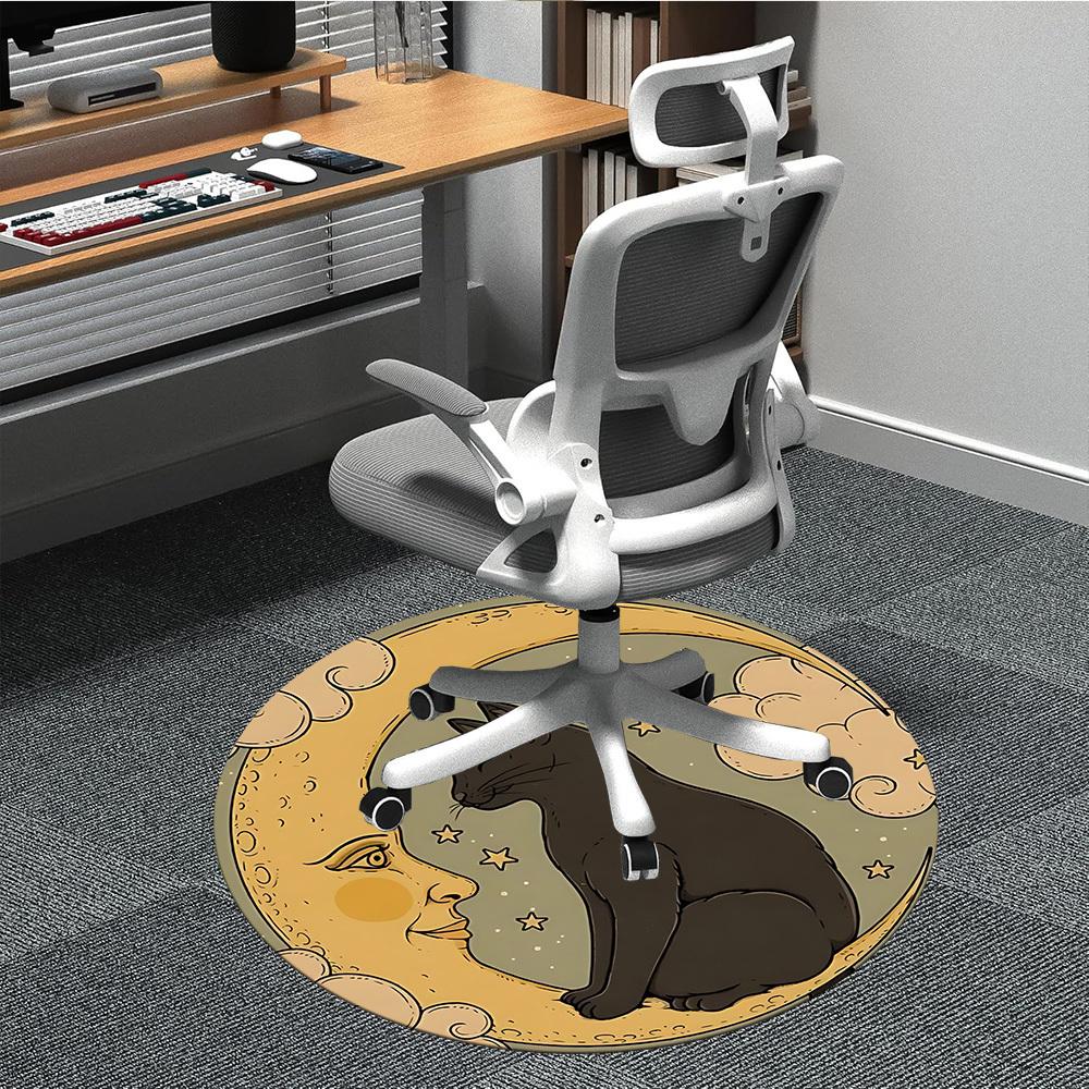 1pc Moon Cat Office Round Area Rug, Indoor Mat Suitable For Office, Under Office Chairs Bedroom Living Room Home Decor, Room Deco176