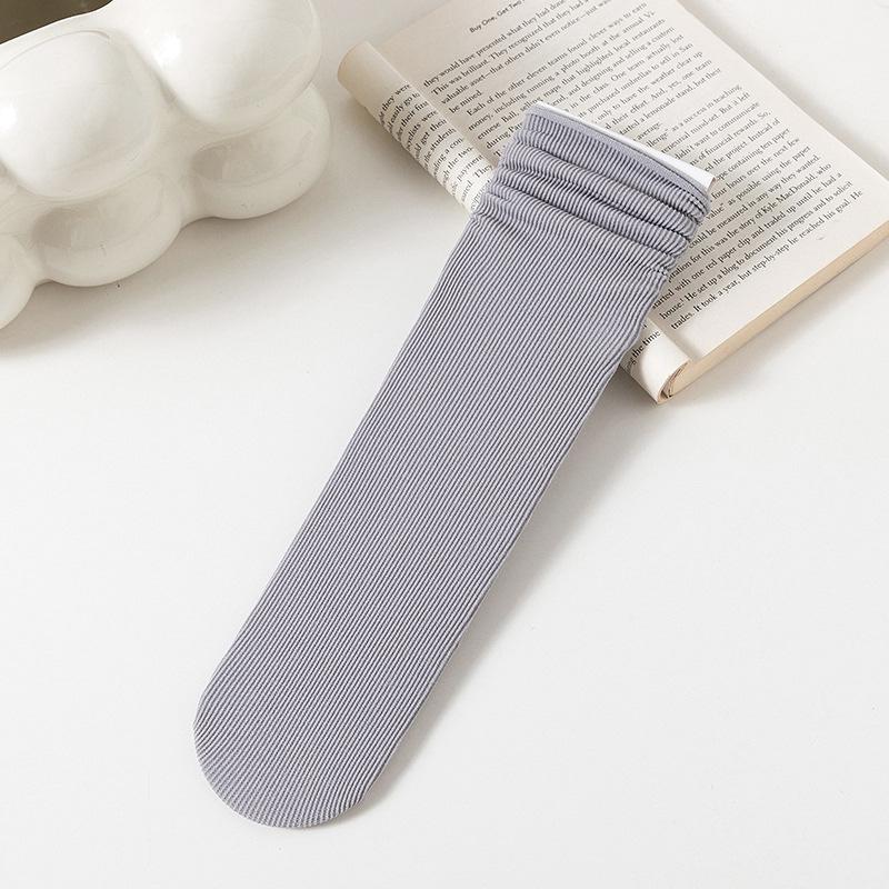 Женские белые носки до середины икры из ледяного шелка: Тонкий, Однотонный, Вельвет, Весна/Лето