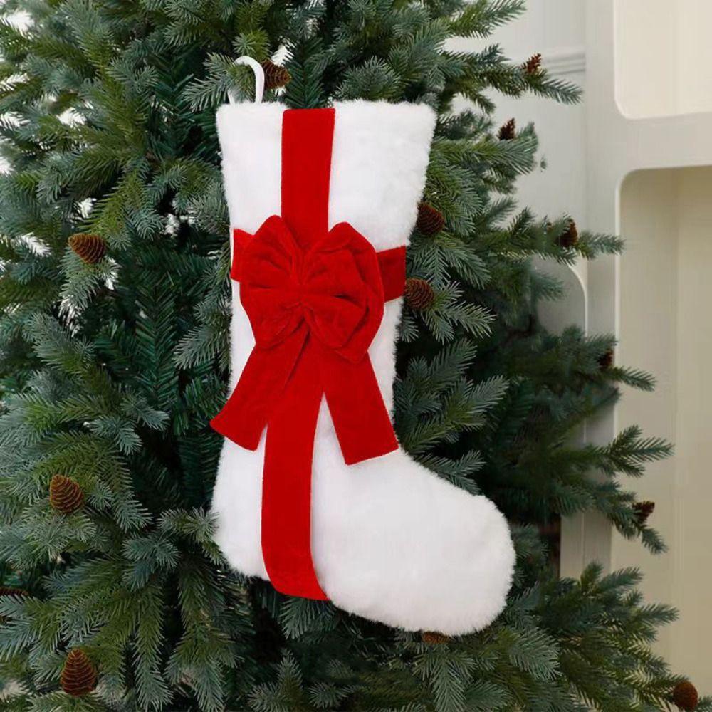 Christmas Pendant Decor With Bow Christmas Stocking Lagre Size Cartoon Christmas Present Bag 3D Xmas Tree Hanging Socks Festive
