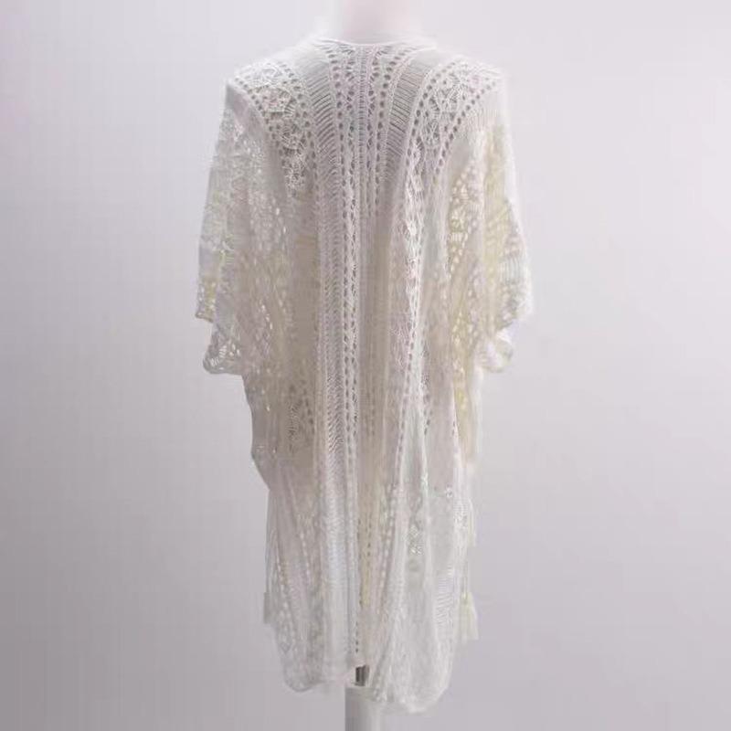 Women's Summer V-Neck Holiday Cover Up Hollow Out Crochet Beach Dresses