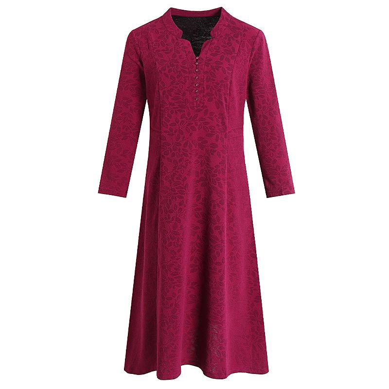 Мамино платье средней длины большого размера с флисовой подкладкой для весны и осени - Приталенный стиль для женщин среднего и пожилого возраста