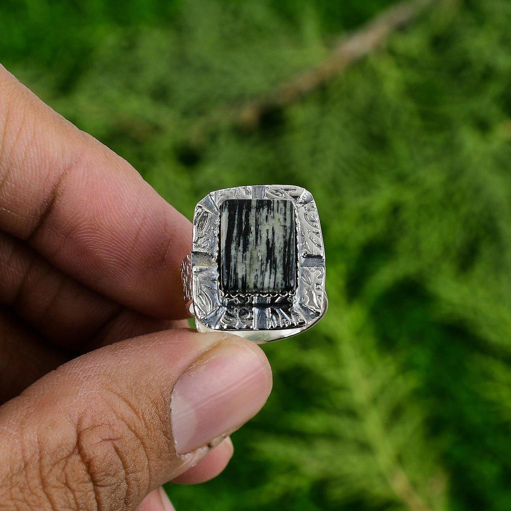 Подарок для нее Кольцо из серебра 925 пробы с натуральным серебристым яшмой с лиственным рисунком и несколькими камнями, регулируемое