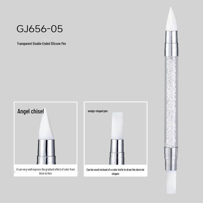 Multifunctional Nail Art Tool: Double-Ended Silicone Pen for Carving, Mixing, Applying Magic Mirror Powder