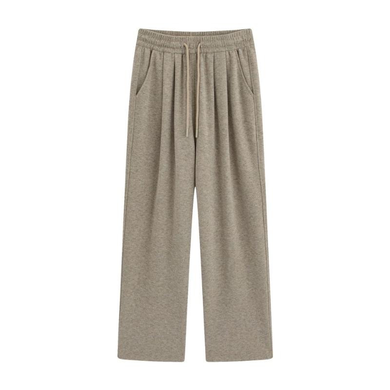 Gray Milk Silk High Waist and Thin Wide-leg Pants Women's Autumn and Winter New Cashmere Silk Casual Drawstring Floor Pants