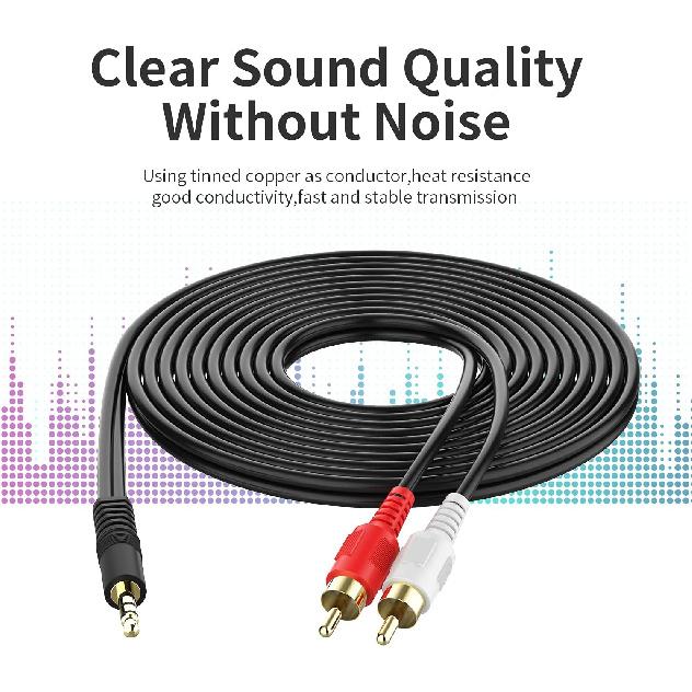 3.5mm to 2 Male RCA Cable - 6FT Stereo Audio Adapter Braided Hi-Fi Sound Auxiliary Y Splitter, Metal Shell Shielded Aux RCA Y Cord Compatible with