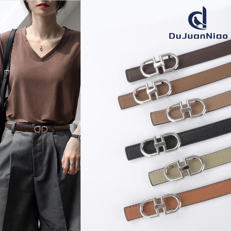 Lychee Pattern First Layer Cowhide Women'S Genuine Leather Women'S Belt Casual Pants Jeans Thin Two-Sided Belt Available