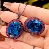 Autumn And Winter Jewelry Copper Bottom Gold-Plated Simulation Blue Spinel Black Gold Retro Temperament Set 15 * 20