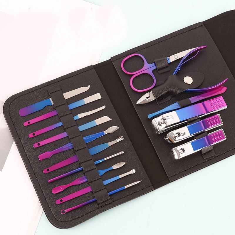 New 12-16pcs/set Nail Cutter Set Stainless Steel Nail Clippers Set With Folding Bag Manicure Cutter Kits Scissors Makeup Beauty Tool