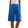 Women's Fashion Solid Color Pants Pocket Button Up Capris Loose Elastic Waist Cotton Linen Shorts