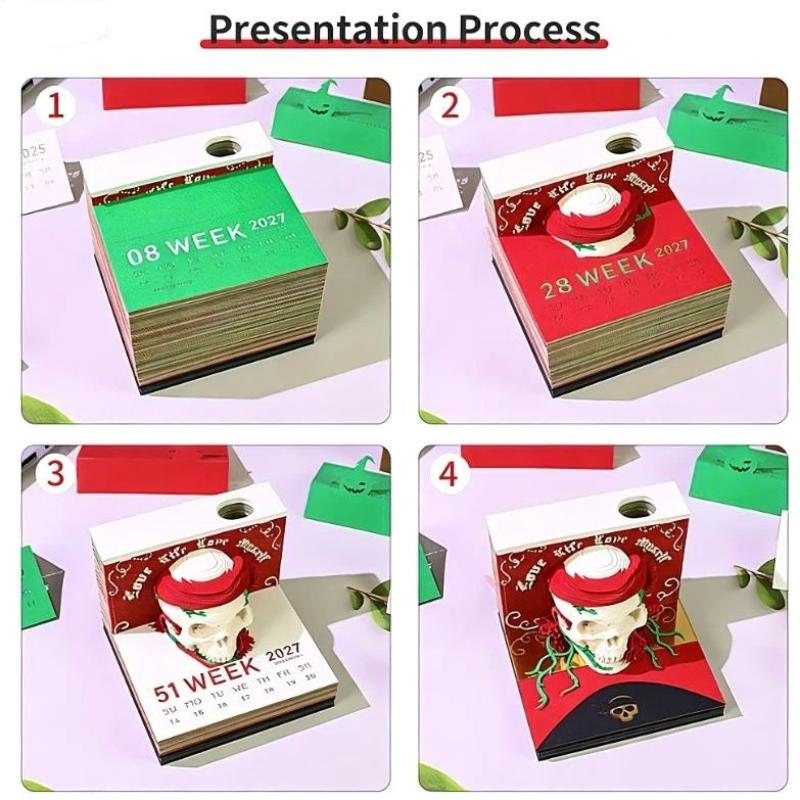 Versatile 2027 Desk Calendar with LED Light 3D Tear-away Pages Modern Design for All Settings