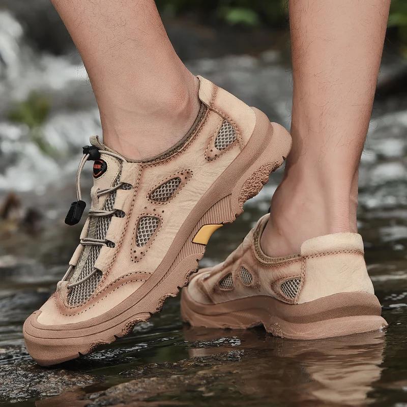 Мужская повседневная обувь для улицы из натуральной кожи, мужская обувь бренда, дышащая, удобная, мужские кроссовки, летняя обувь для альпинизма, пешего туризма, путешествий