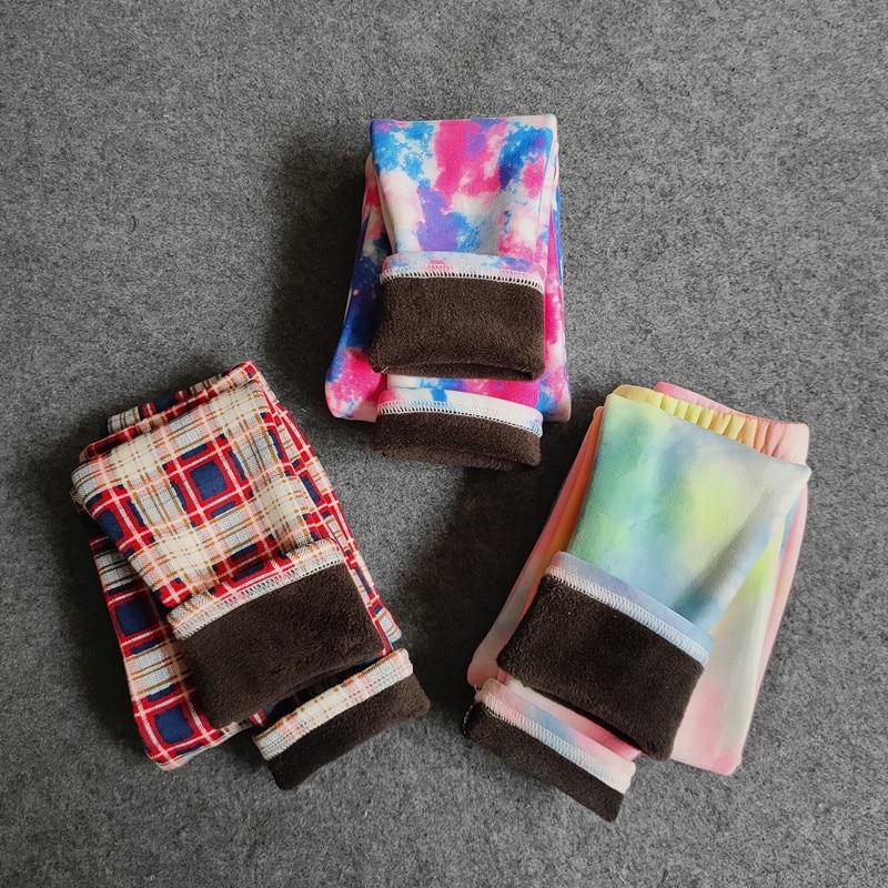 Детские брюки осень-зима для маленьких девочек с принтом тай-дай флуоресцентного цвета плюс бархатные толстые теплые леггинсы