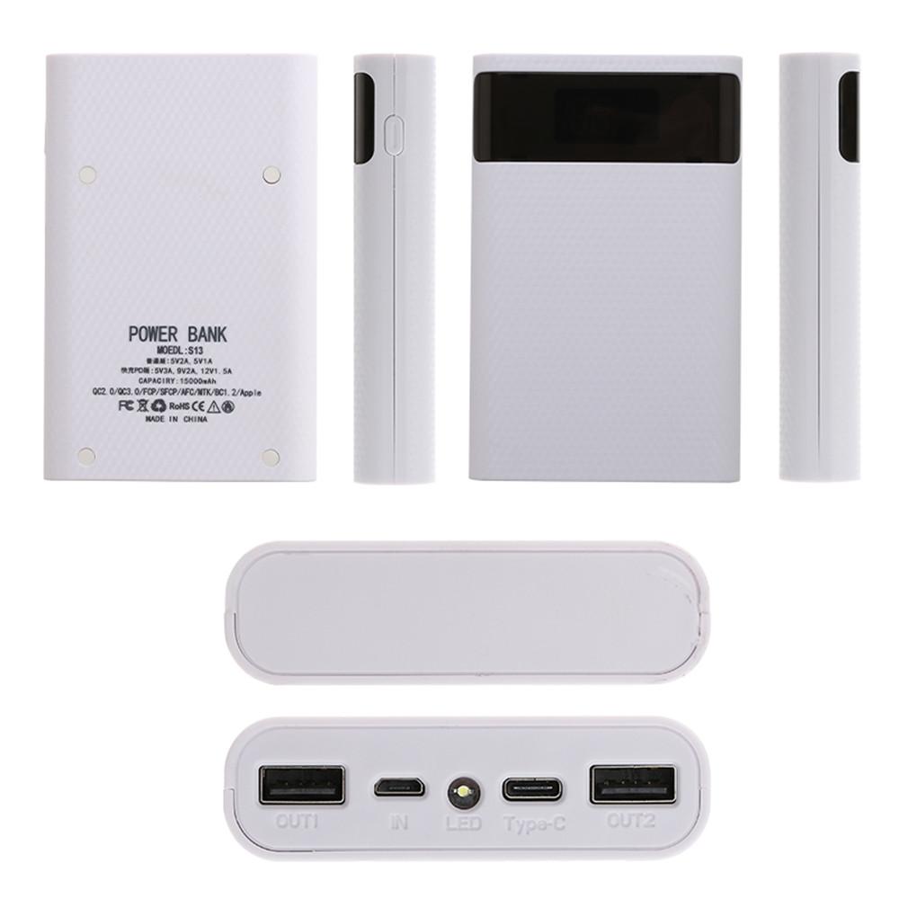 4x18650 Battery Charge Storage Box 5V 2A Dual USB Type C DIY Power Bank Case Charging Case for 4x18650 Li-ion Batteries