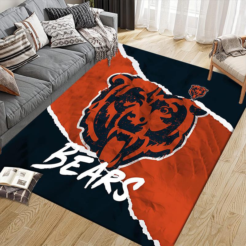 Chicago Bears Flannel Pattern Square Carpet,Area Rug,Carpet Rug for Living Room Bedroom Sofa Playroom Decor,Non-slip Floor Mat