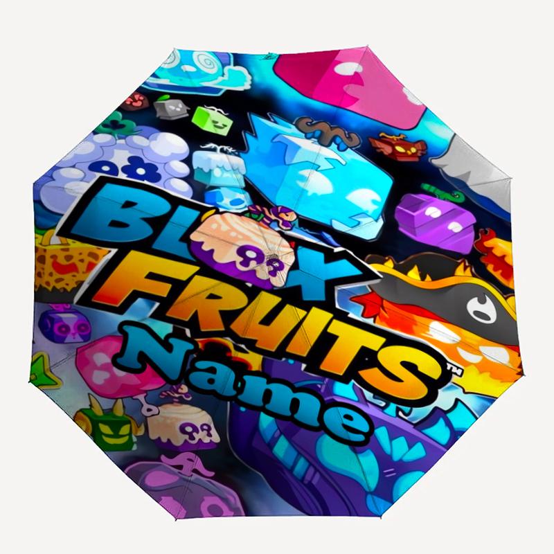 Автоматический зонт с индивидуальным именем, тематика Blox Fruits, легкий и портативный, 8 спиц, идеально подходит для путешествий на свежем воздухе, дней рождения, Рождества, подарков.