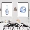Watercolor Chinoiserie Vases Prints Ming Porcelain Blue and White China Art Canvas Painting Eastern Art Poster Wall Art Decor